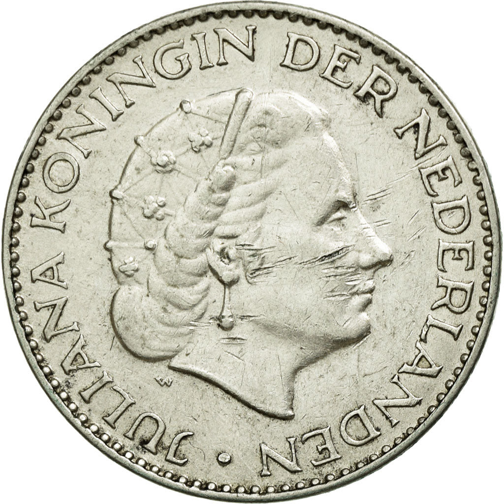 Coin, Netherlands, Juliana, Gulden, 1955, AU(50-53), Silver, KM:184