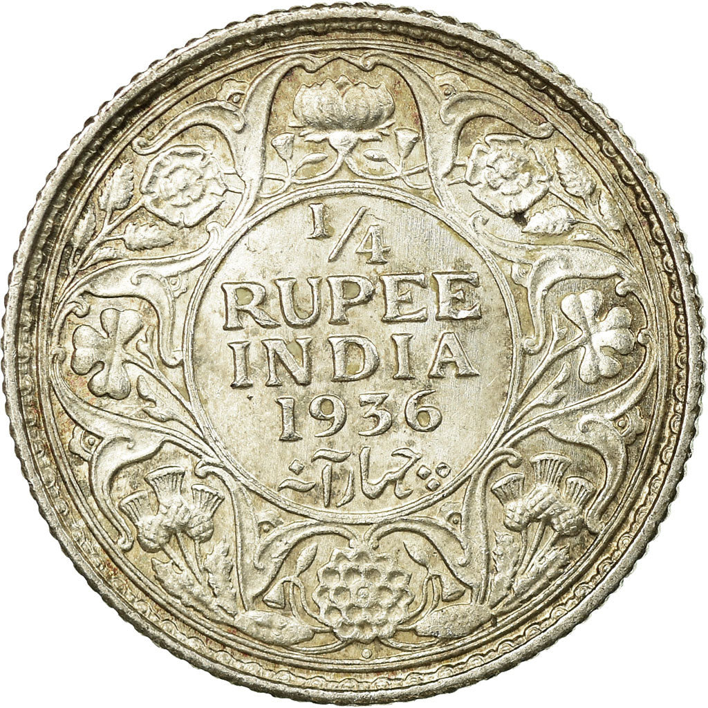 Coin, INDIA-BRITISH, George V, 1/4 Rupee, 1936, EF(40-45), Silver, KM:518
