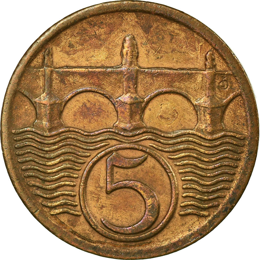 Coin, Czechoslovakia, 5 Haleru, 1925, EF(40-45), Bronze, KM:6