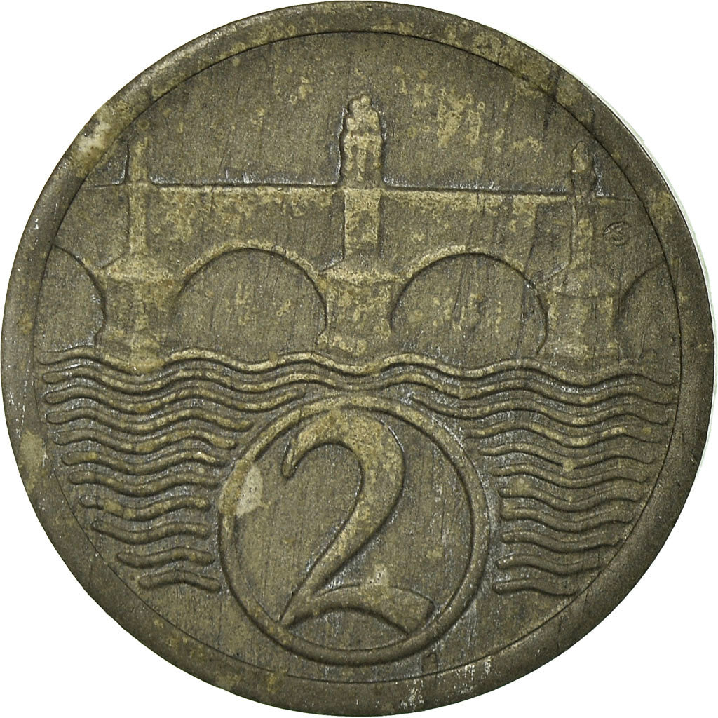Moneda, Checoslovaquia, 2 Halere, 1924, BC+, Cinc, KM:5