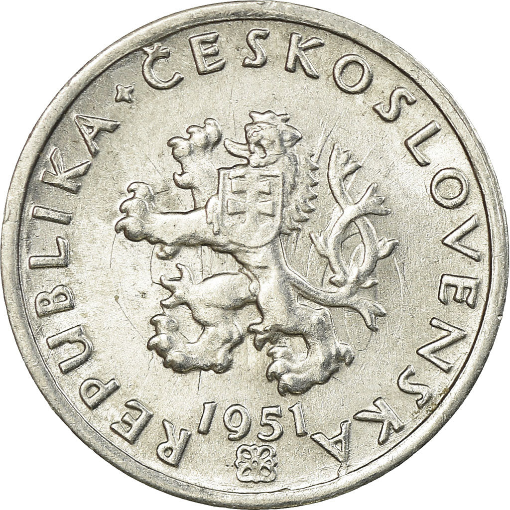Coin, Czechoslovakia, 20 Haleru, 1951, AU(55-58), Aluminum, KM:31