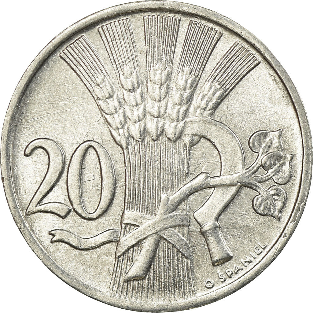 Coin, Czechoslovakia, 20 Haleru, 1951, AU(55-58), Aluminum, KM:31