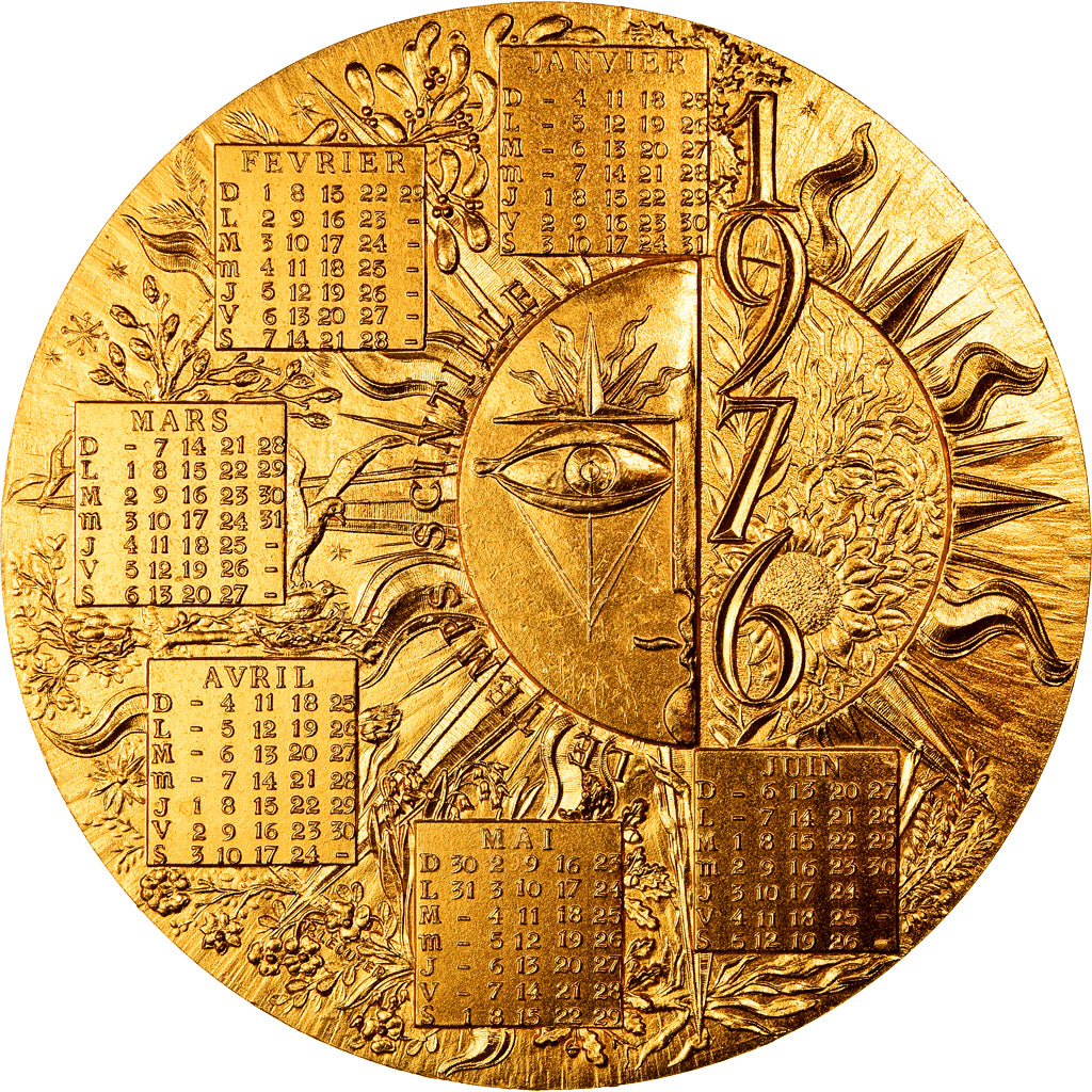 France, Medal, Médaille de Table , Calendrier, 1976, Lecuyer, MS(64), Gilt