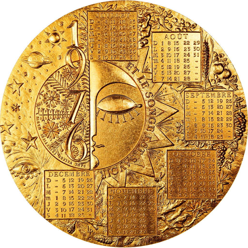 France, Medal, Médaille de Table , Calendrier, 1976, Lecuyer, MS(64), Gilt