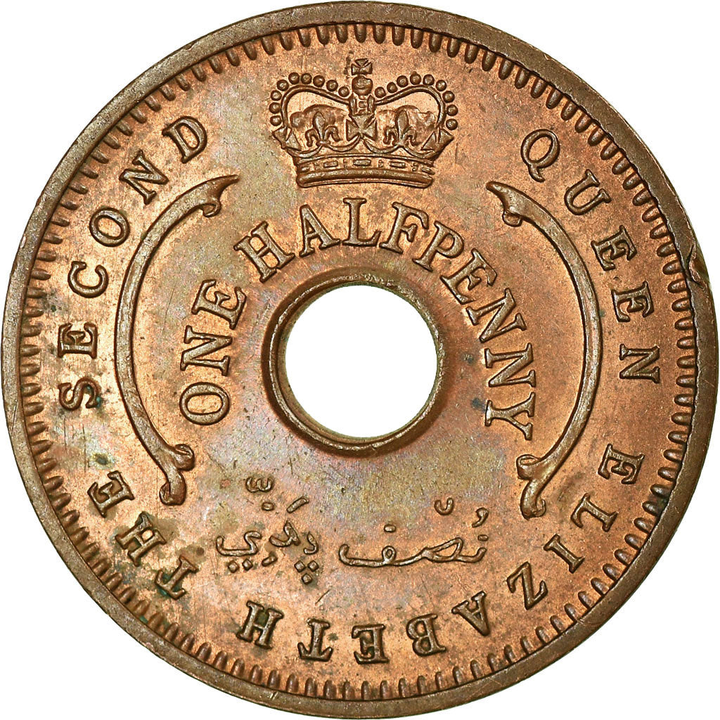 Coin, Nigeria, Elizabeth II, 1/2 Penny, 1959, EF(40-45), Bronze, KM:1