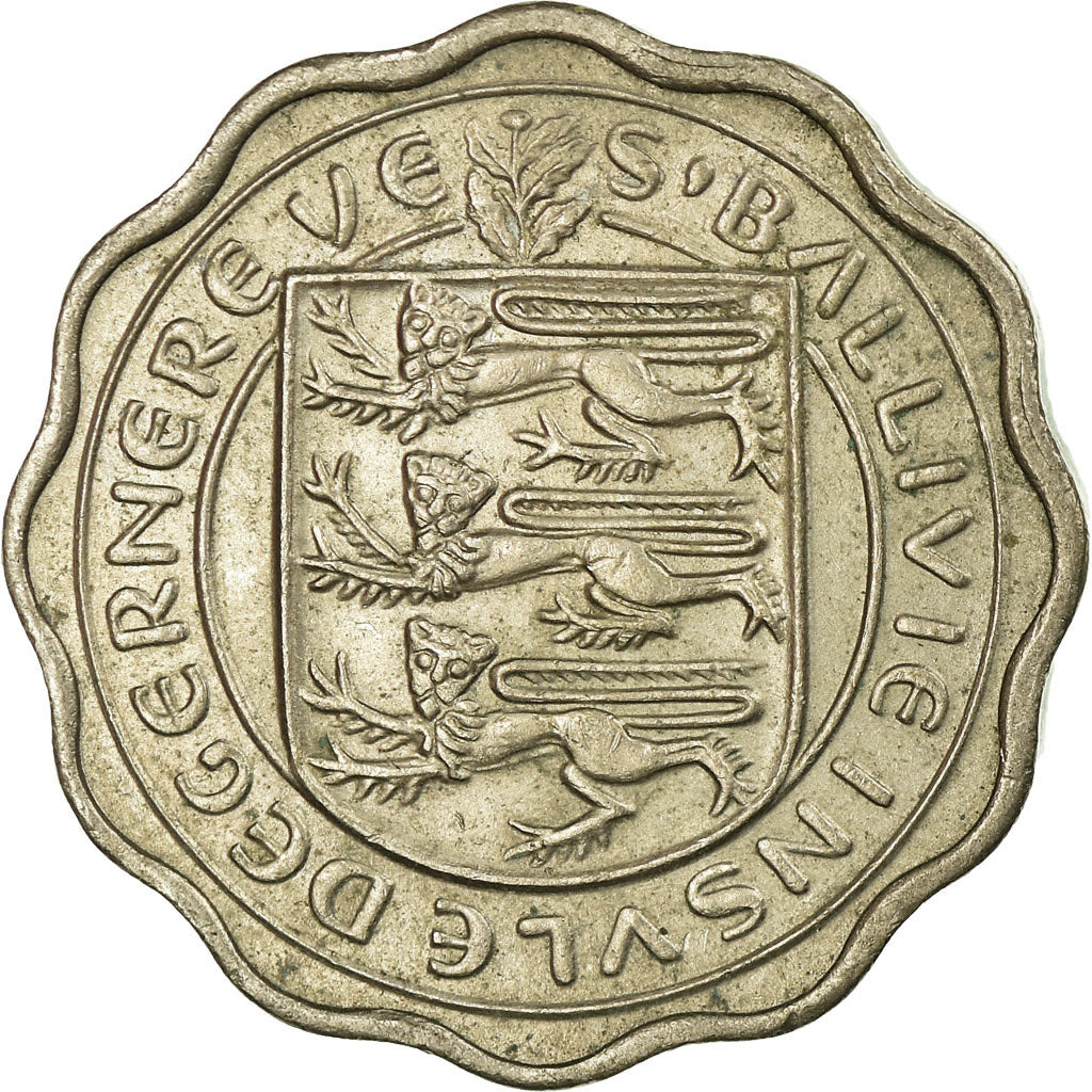 Coin, Guernsey, Elizabeth II, 3 Pence, 1959, EF(40-45), Copper-nickel, KM:18