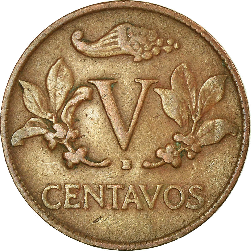 Moneda, Colombia, 5 Centavos, 1943, BC+, Bronce, KM:206