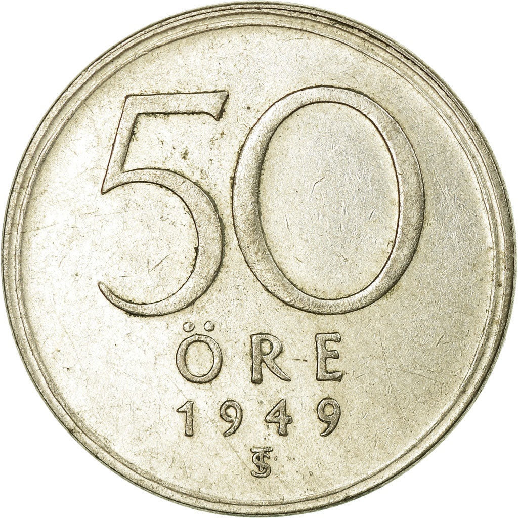 Coin, Sweden, Gustaf V, 50 Öre, 1949, VF(30-35), Silver, KM:817