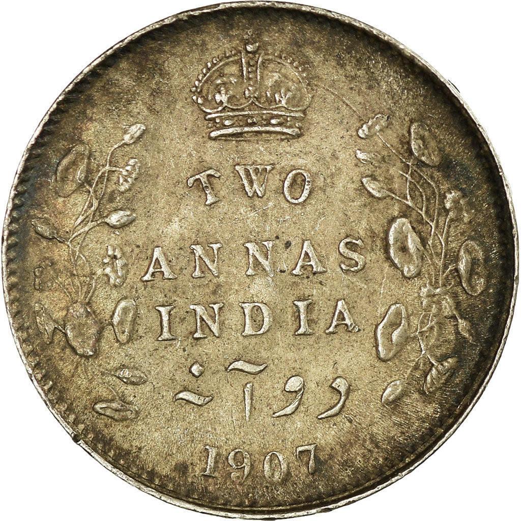Coin, INDIA-BRITISH, Edward VII, 2 Annas, 1907, EF(40-45), Silver, KM:505