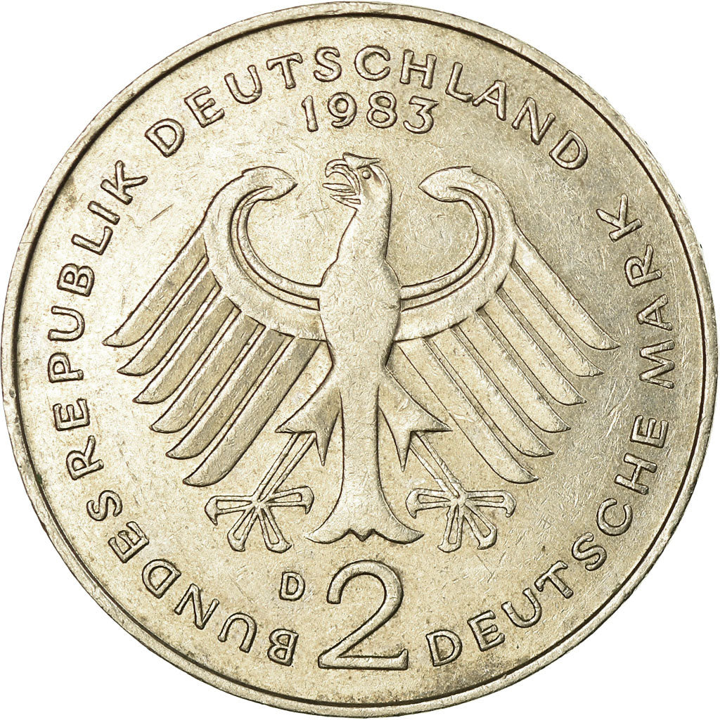 Coin, GERMANY - FEDERAL REPUBLIC, 2 Mark, 1983, Munich, EF(40-45), Copper-Nickel