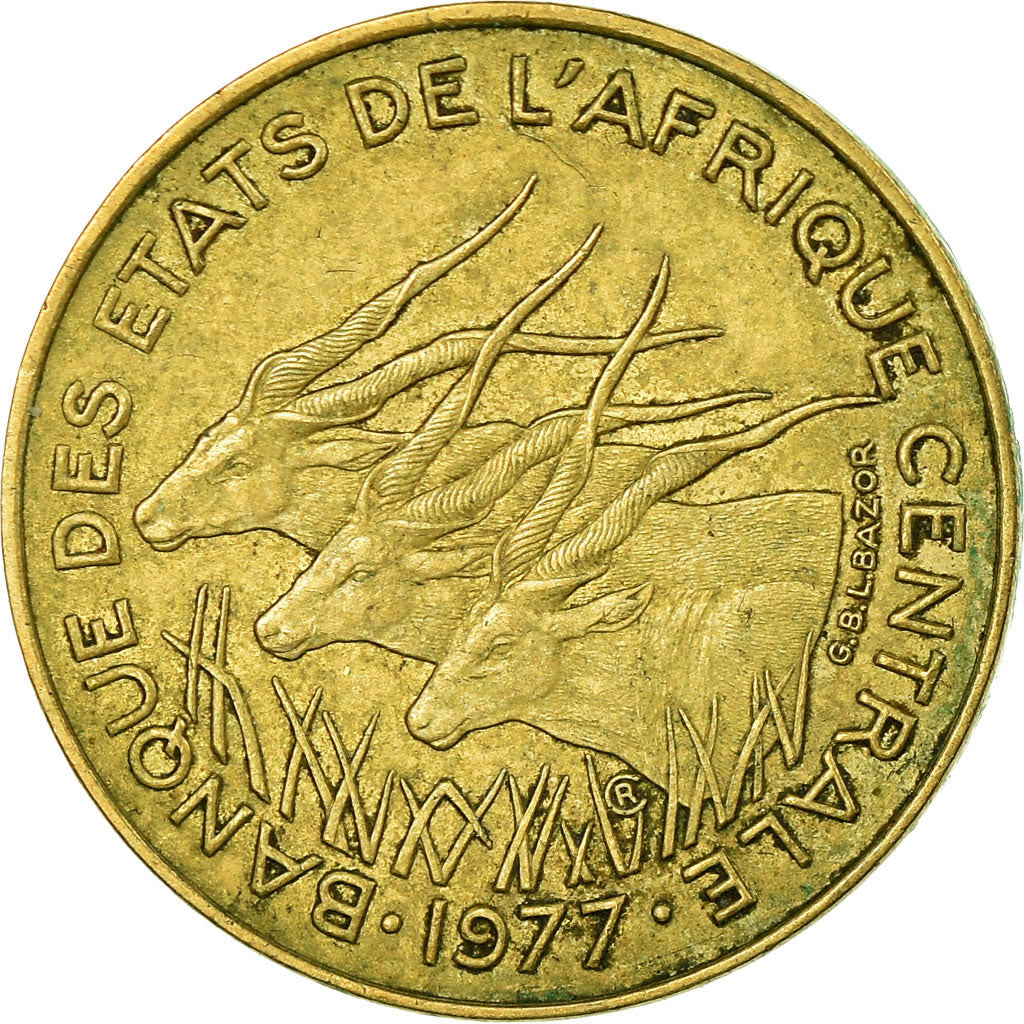 Moneda, Estados del África central, 5 Francs, 1977, Paris, MBC, Aluminio -