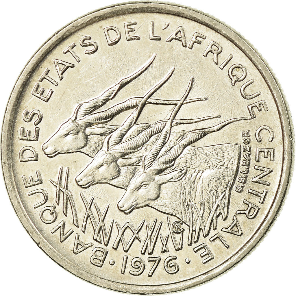 Coin, Central African States, 50 Francs, 1976, Paris, AU(55-58), Nickel, KM:11