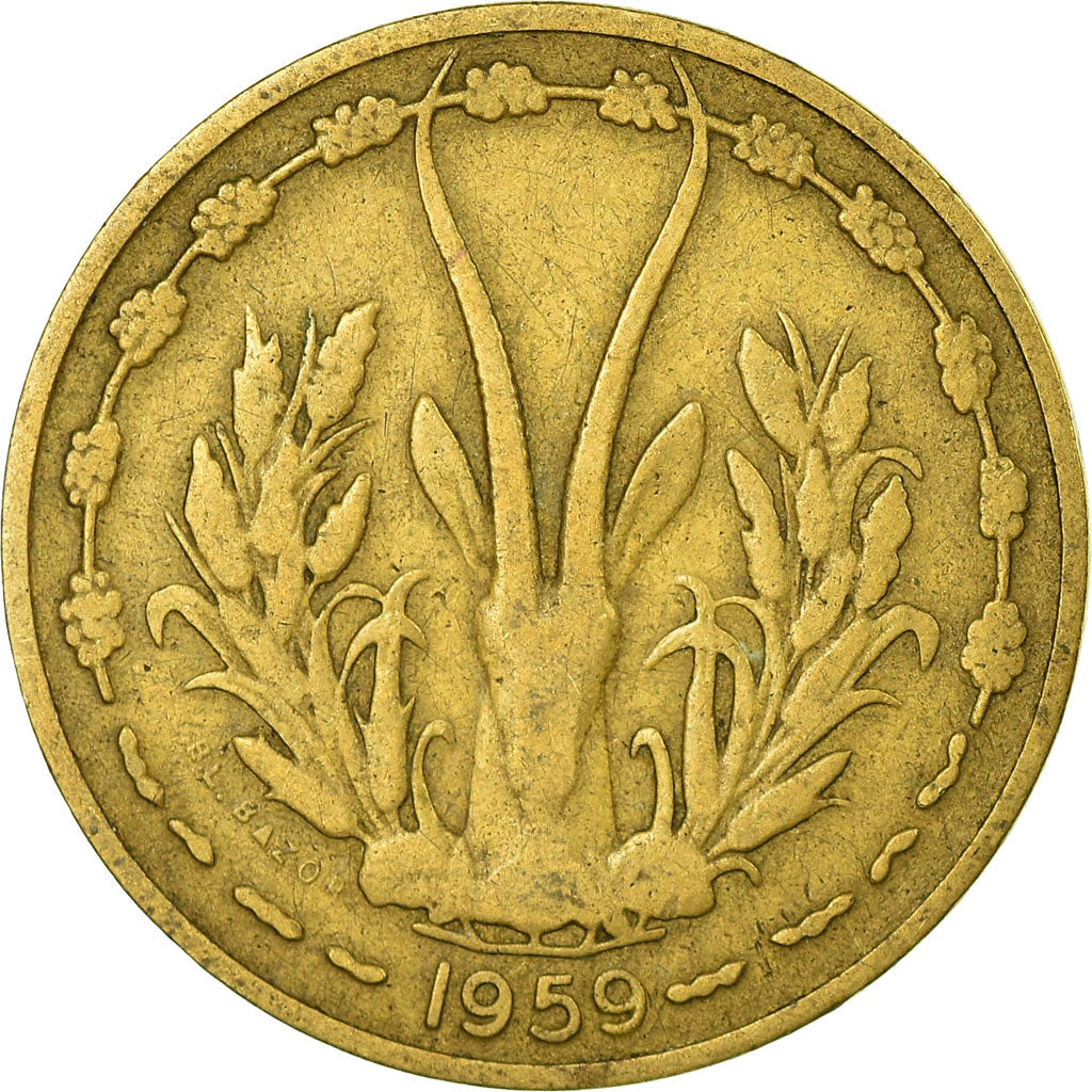 Moneda, Estados del África Occidental, 10 Francs, 1959, BC+, Aluminio - bronce