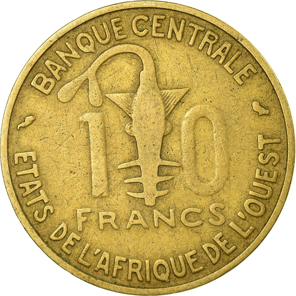 Moneda, Estados del África Occidental, 10 Francs, 1959, BC+, Aluminio - bronce