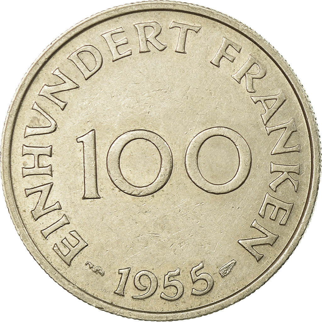 Coin, SAARLAND, 100 Franken, 1955, Paris, EF(40-45), Copper-nickel, KM:4