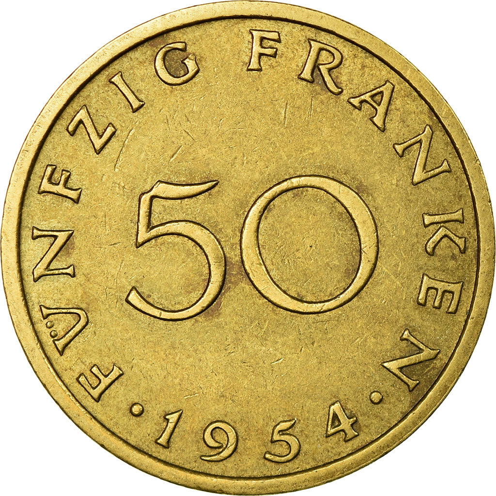 Coin, SAARLAND, 50 Franken, 1954, Paris, EF(40-45), Aluminum-Bronze, KM:3