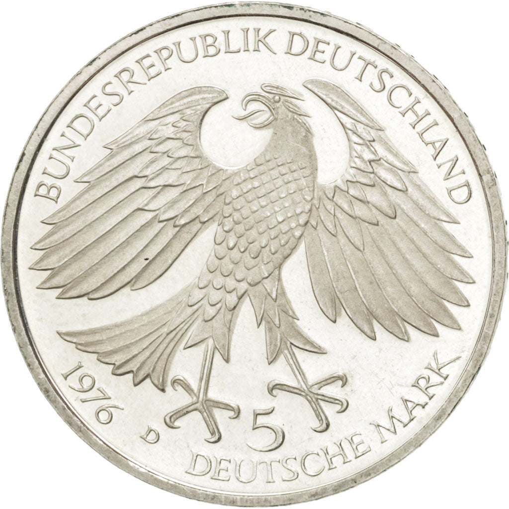 GERMANY - FEDERAL REPUBLIC, 5 Mark, 1976, Munich, KM #144, MS(60-62), Silver,...