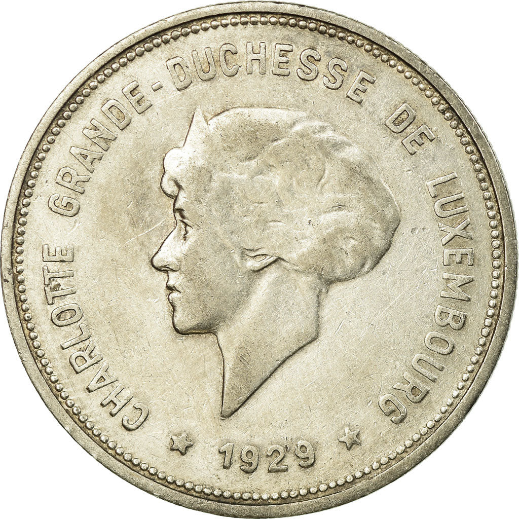 Coin, Luxembourg, Charlotte, 5 Francs, 1929, VF(30-35), Silver, KM:38