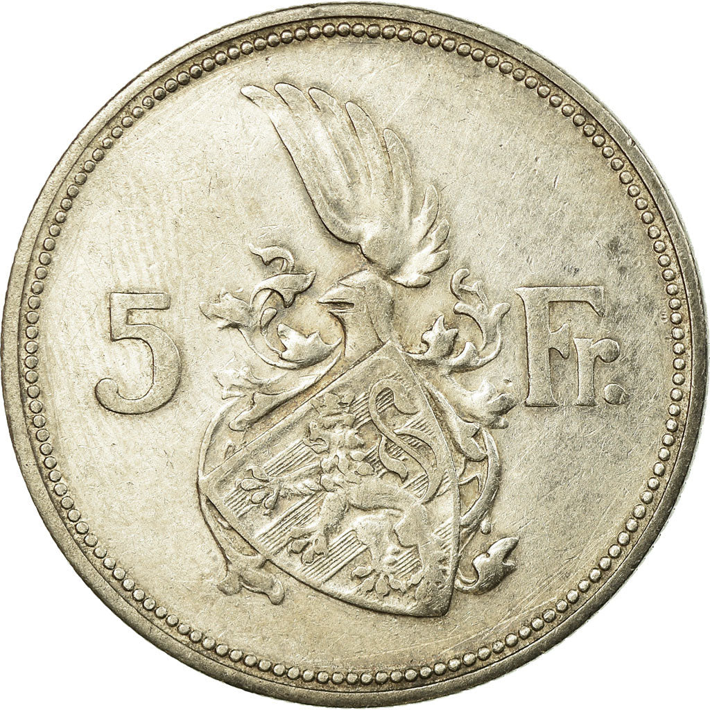 Coin, Luxembourg, Charlotte, 5 Francs, 1929, VF(30-35), Silver, KM:38