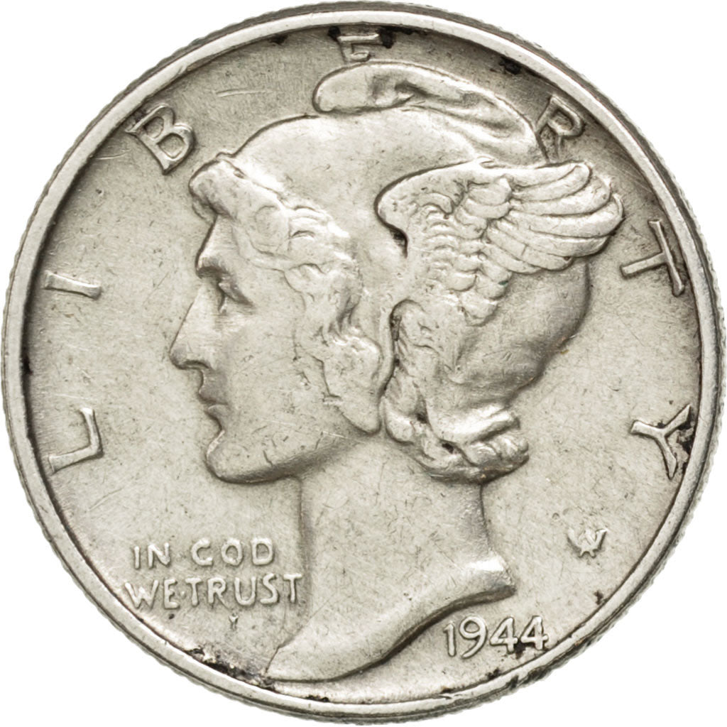UNITED STATES, Mercury Dime, Dime, 1944, U.S. Mint, KM #140, EF(40-45), Silver,.
