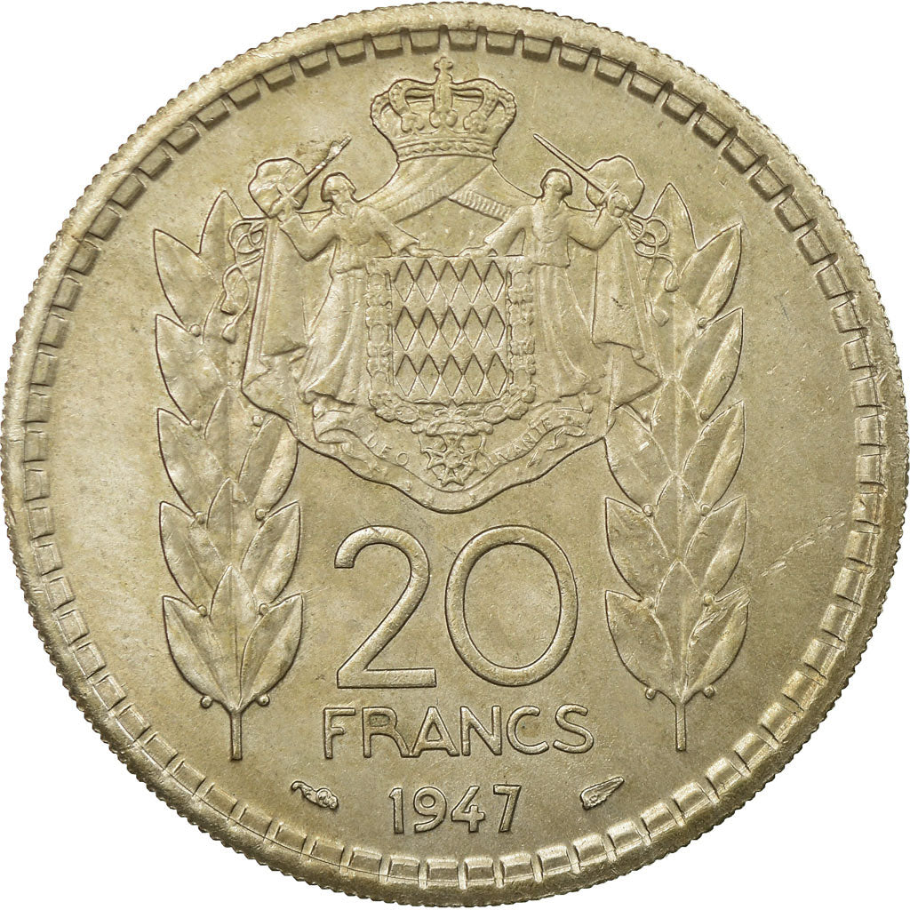 Coin, Monaco, Louis II, 20 Francs, Vingt, 1947, EF(40-45), Copper-nickel