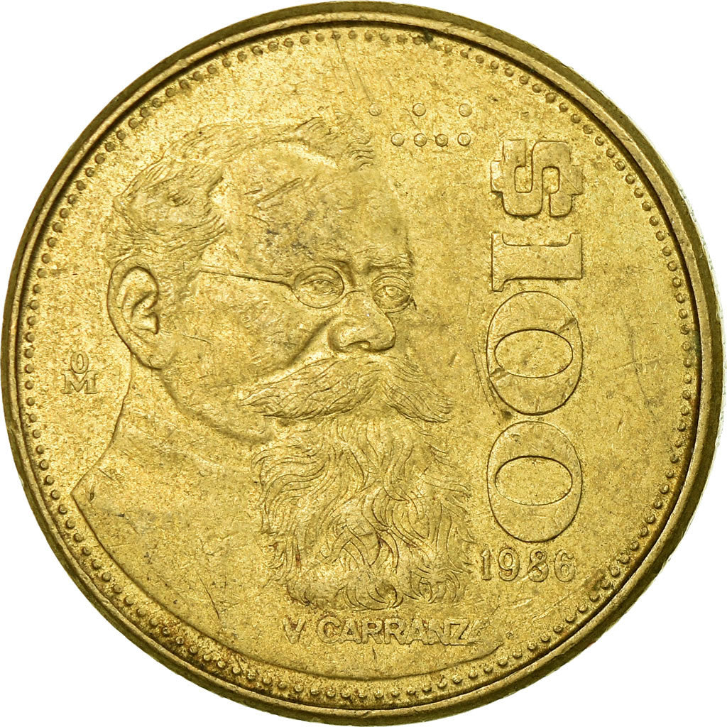 Moneda, México, 100 Pesos, 1986, Mexico City, MBC, Aluminio - bronce, KM:493