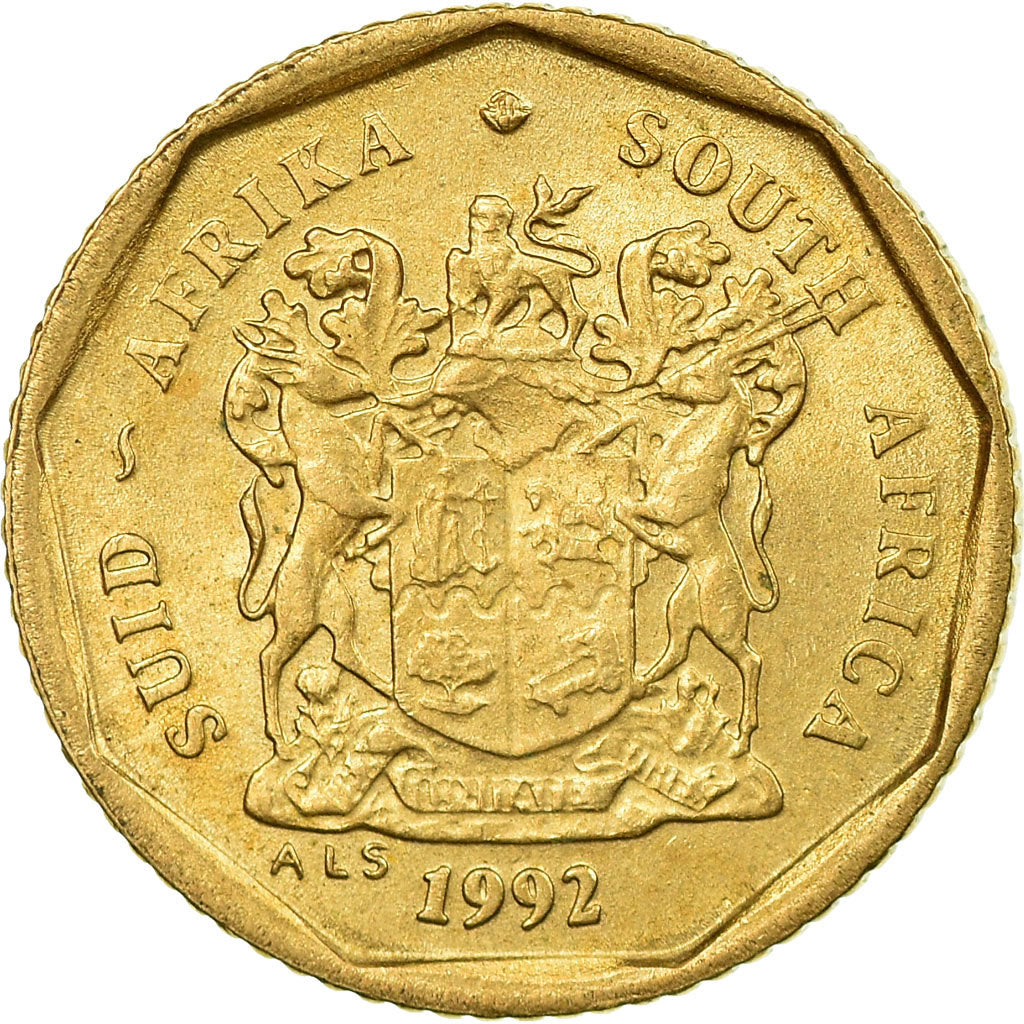 Moneta, Sudafrica, 10 Cents, 1992, SPL-, Acciaio placcato in bronzo, KM:135