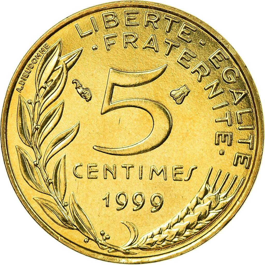 Moneta, Francia, Marianne, 5 Centimes, 1999, Paris, FDC, Alluminio-bronzo