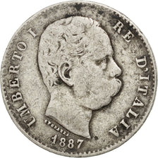 ITALY, Lira, 1887, Milan, KM #24.2, VF(30-35), Silver, 4.79