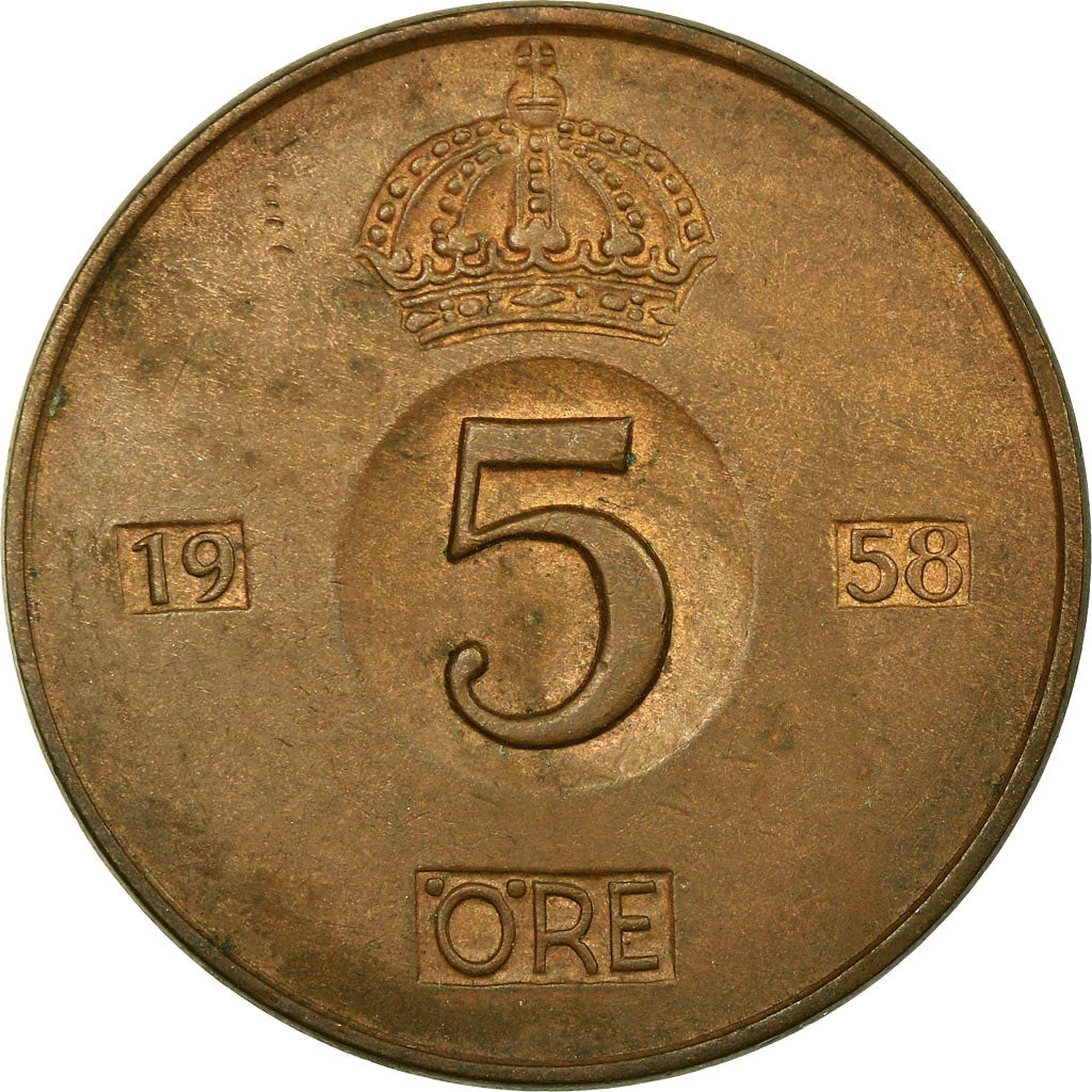 Münze, Schweden, Gustaf VI, 5 Öre, 1958, SS, Bronze, KM:822