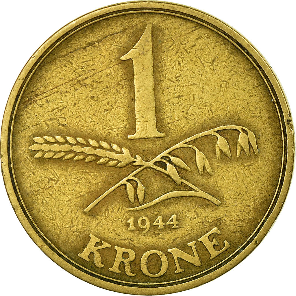 Coin, Denmark, Christian X, Krone, 1944, Copenhagen, VF(30-35), Aluminum-Bronze