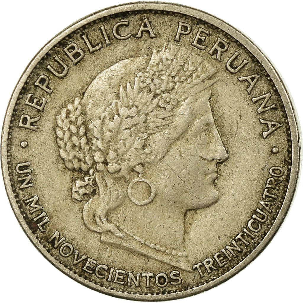 Coin, Peru, 5 Centavos, 1934, London, EF(40-45), Copper-nickel, KM:213.2
