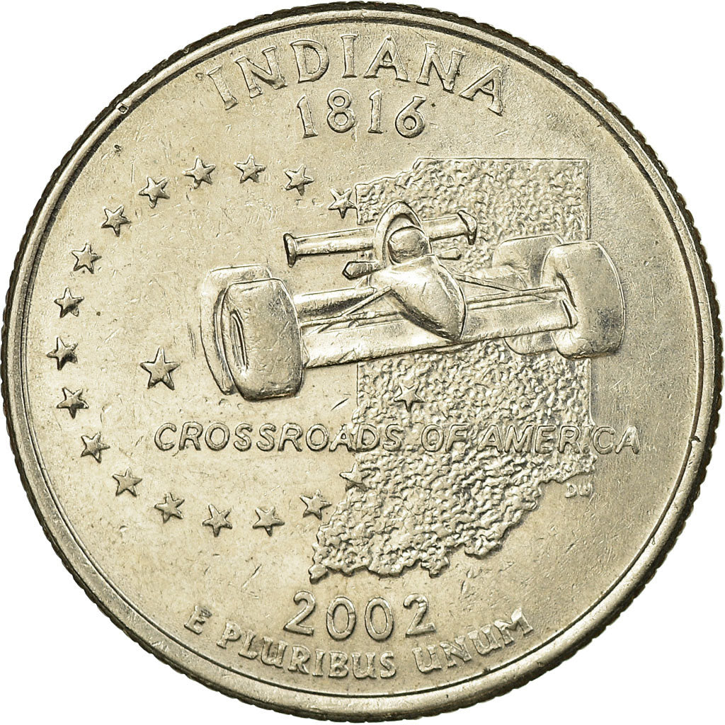 Moneta, Stati Uniti, Indiana, Quarter, 2002, U.S. Mint, Denver, BB, Rame
