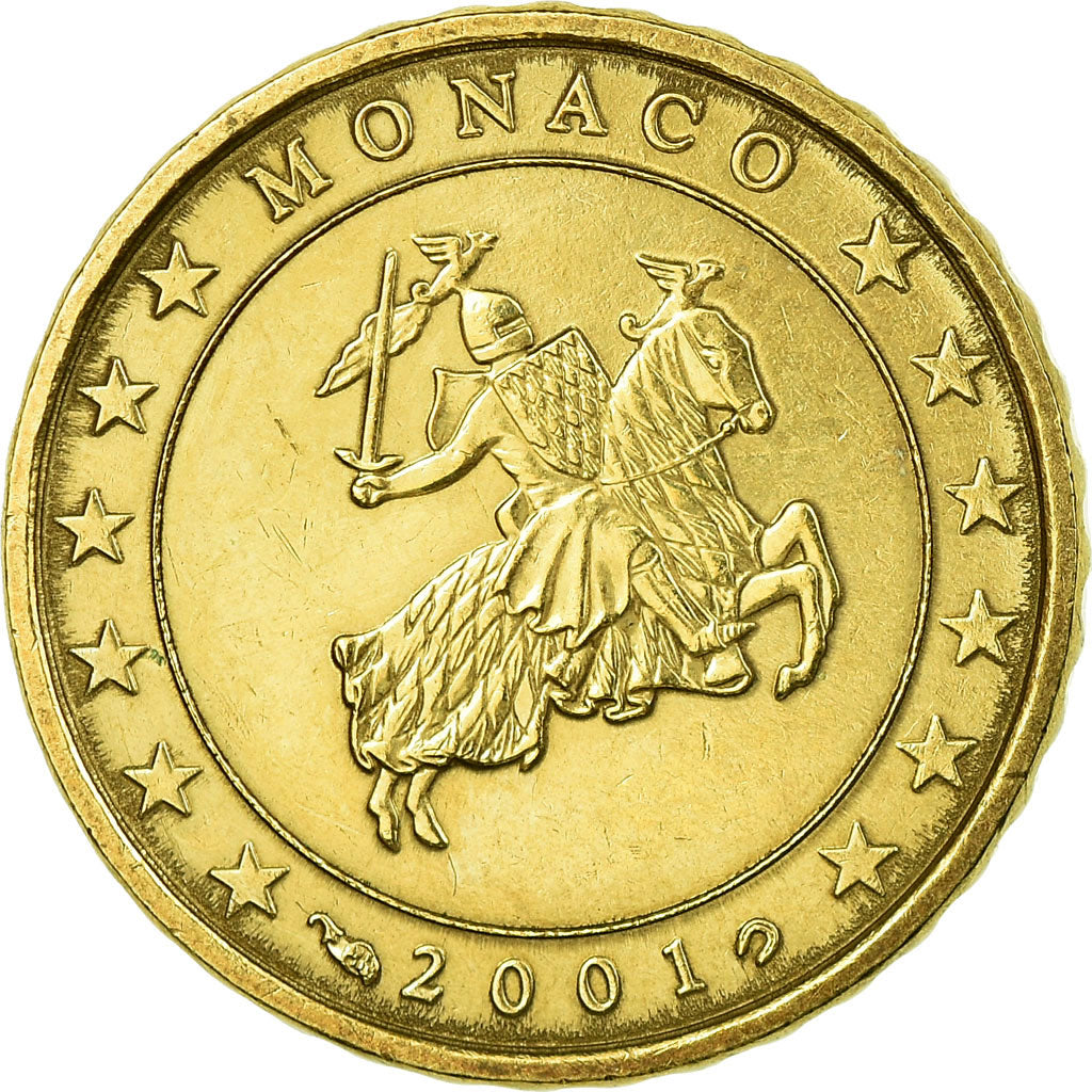 Monaco, 10 Euro Cent, 2001, EF(40-45), Brass, KM:170