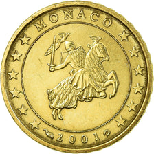 Monaco, 10 Euro Cent, 2001, EF(40-45), Brass, KM:170