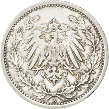 GERMANY - EMPIRE, 1/2 Mark, 1915, Berlin, KM #17, AU(50-53), Silver, 20, 2.76