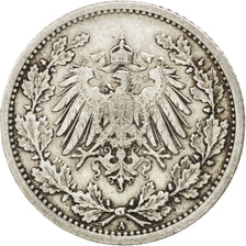GERMANY - EMPIRE, 1/2 Mark, 1909, Berlin, KM #17, EF(40-45), Silver, 20, 2.74