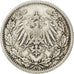 GERMANY - EMPIRE, 1/2 Mark, 1909, Berlin, KM #17, EF(40-45), Silver, 20, 2.74