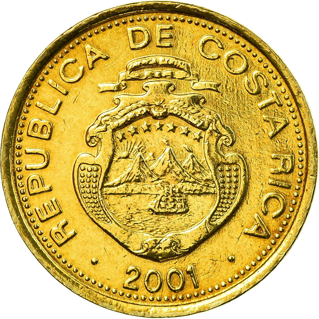 Coin, Costa Rica, 5 Colones, 2001, MS(63), Brass, KM:227a.2