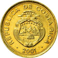 Coin, Costa Rica, 5 Colones, 2001, MS(63), Brass, KM:227a.2