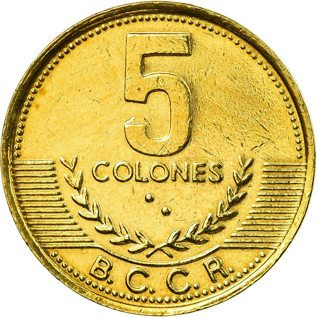 Coin, Costa Rica, 5 Colones, 2001, MS(63), Brass, KM:227a.2