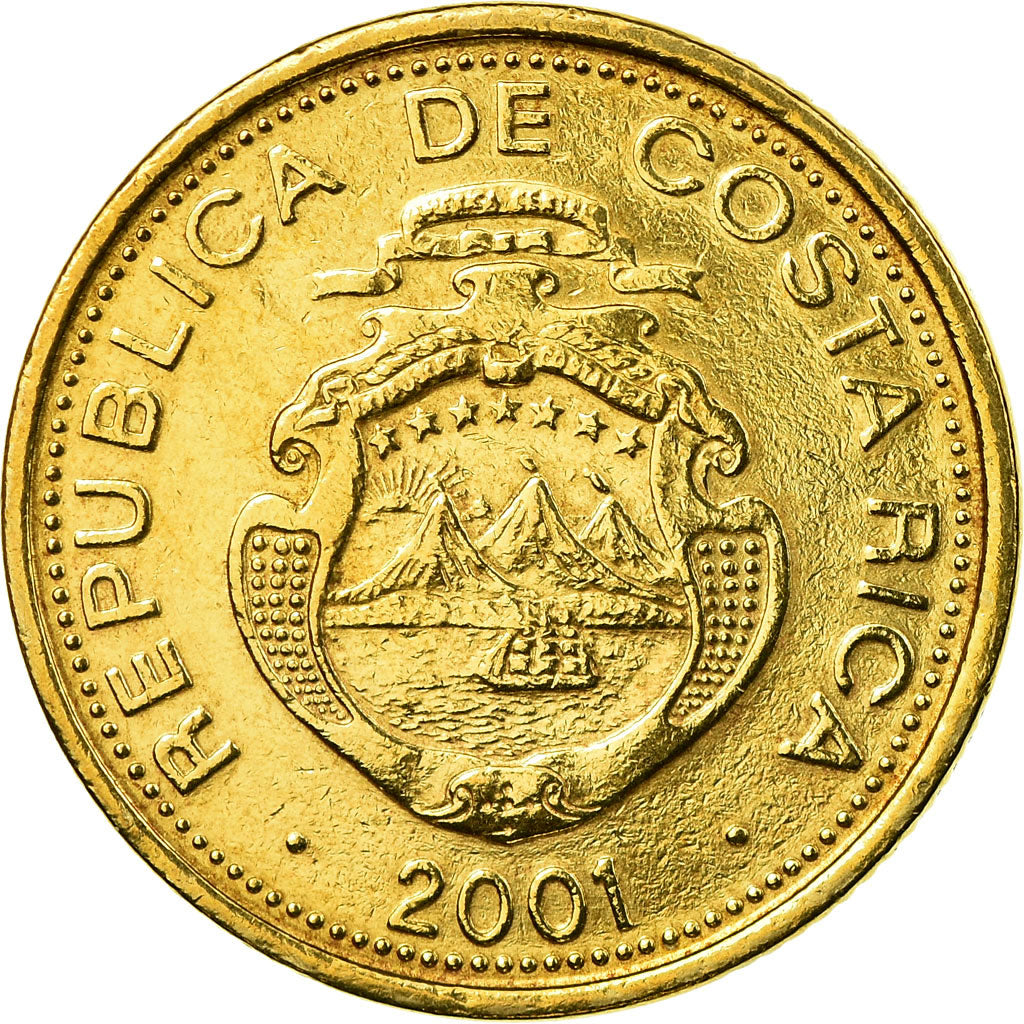 Moeda, Costa Rica, 25 Colones, 2001, MS(63), Latão, KM:229A