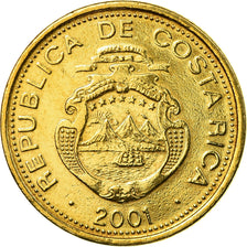 Moeda, Costa Rica, 25 Colones, 2001, MS(63), Latão, KM:229A