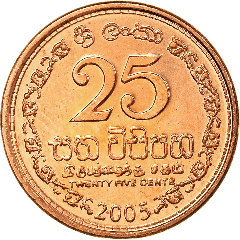 Coin, Sri Lanka, 25 Cents, 2005, MS(63), Copper Plated Steel, KM:141.2b