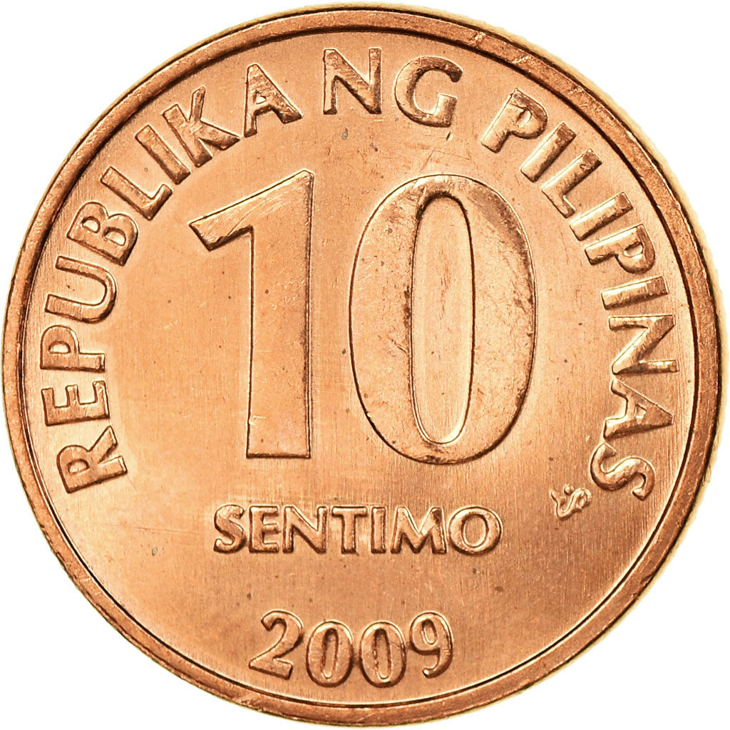 Coin, Philippines, 10 Sentimos, 2009, MS(63), Copper Plated Steel, KM:270.2