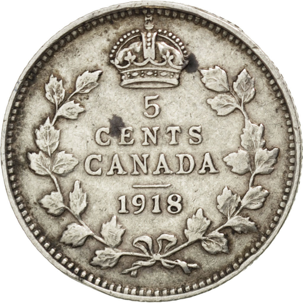 CANADA, 5 Cents, 1918, Royal Canadian Mint, KM #22, EF(40-45), Silver, 15.5,...