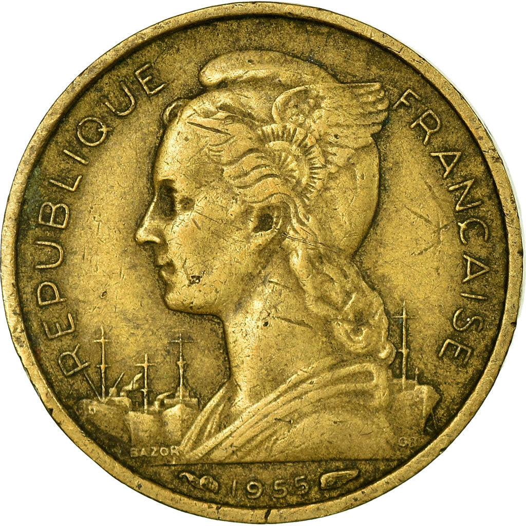 Coin, Réunion, 10 Francs, 1955, EF(40-45), Aluminum-Bronze, KM:10