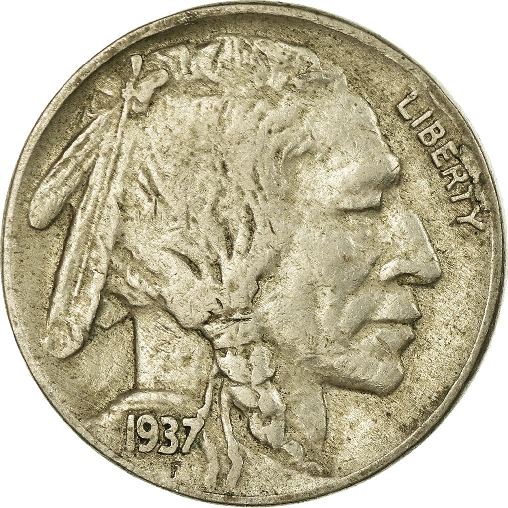Coin, United States, Buffalo Nickel, 5 Cents, 1937, U.S. Mint, Philadelphia