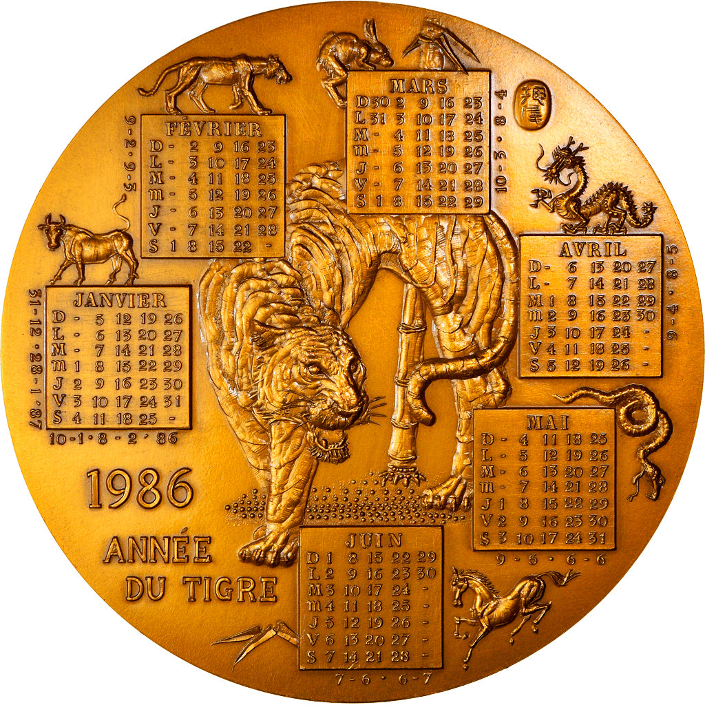 France, Medal, Calendrier Chinois, Année du Tigre, 1986, Oshio, MS(64), Bronze