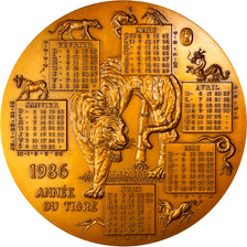 France, Medal, Calendrier Chinois, Année du Tigre, 1986, Oshio, MS(64), Bronze